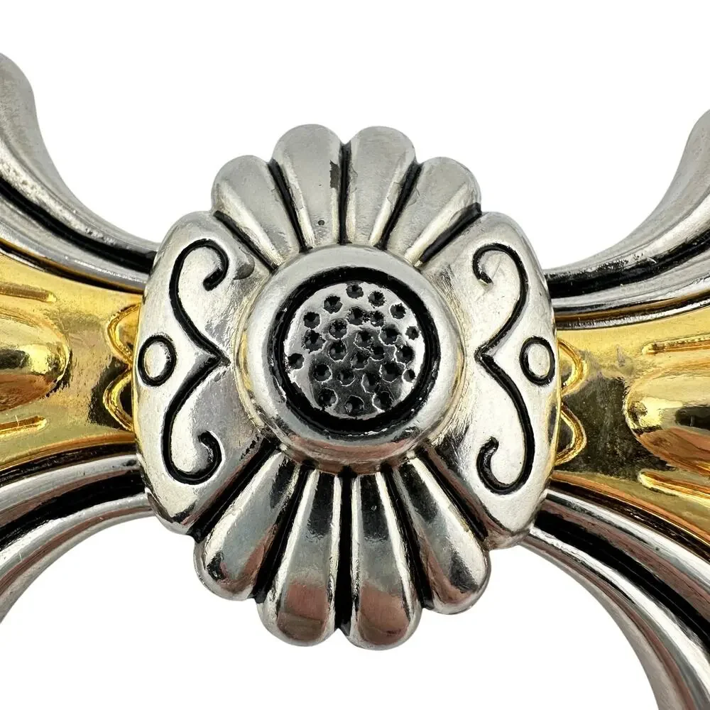 Vintage DAME Southwest Western Style Two Tone Scrolled Slide Belt Buckle